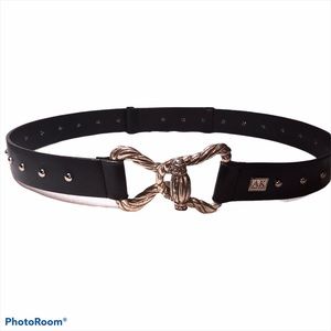 Anne Klein Adjustable Black Leather Studded Belt